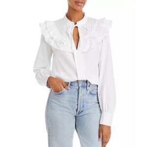 NWT Derek Lam Renee Long Sleeve Ruffle Button Down White Blouse